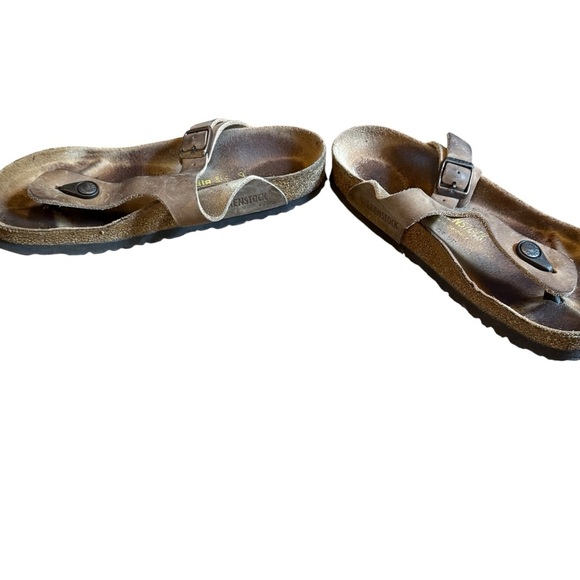 Birkenstock Gizeh Women 38 Brown Bronze Birko-Flor Thong Sandals Leather - Picture 5 of 6